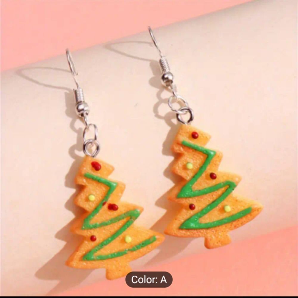 Christmas earrings gingerbread‎ tree dangle new e70
